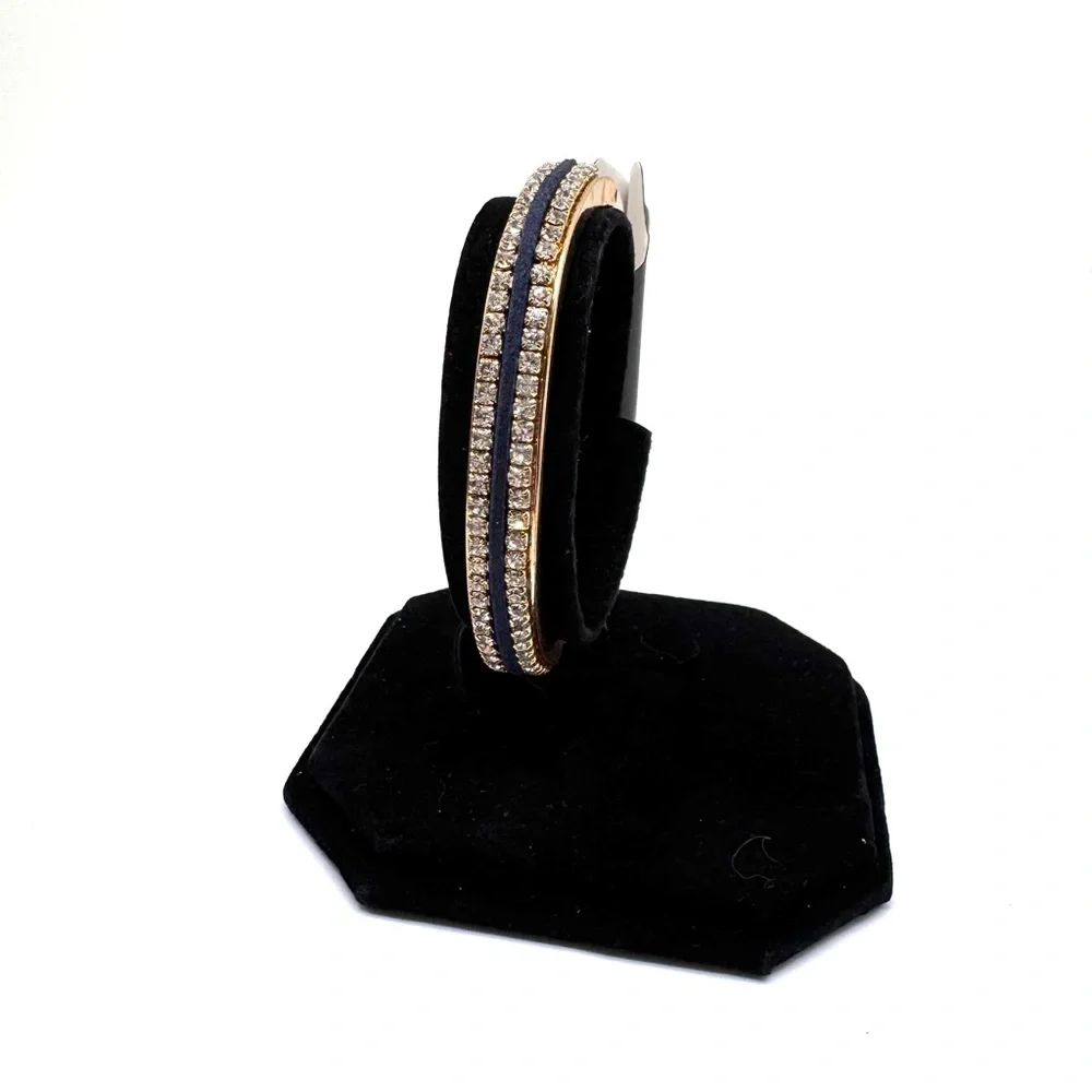 Gennaro Gold-Tone Navy Crystal Pavé Hinged Bangle Bracelet - Picture 6 of 8